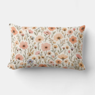 Soft Peach Wildflower Seamless Floral Pattern Lumbar Cushion