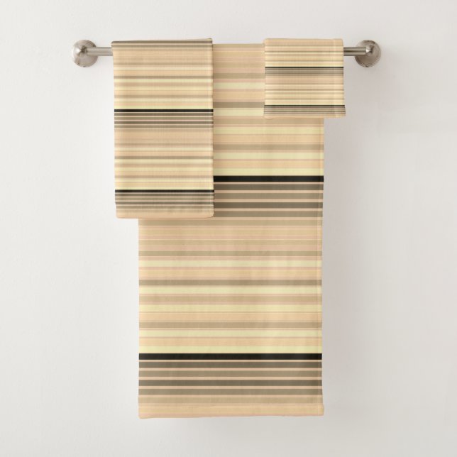 Soft Peach With Grey And Black Stripe Towel Set (Insitu)