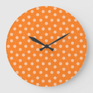 Soft Peachy Beige Flowers on Orange Background Large Clock