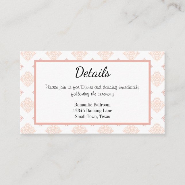 Soft Peachy Blush Damask Enclosure Card (Front)