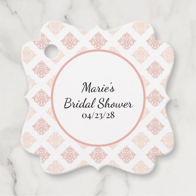 Soft Peachy Blush Damask Favour Tags (Front)