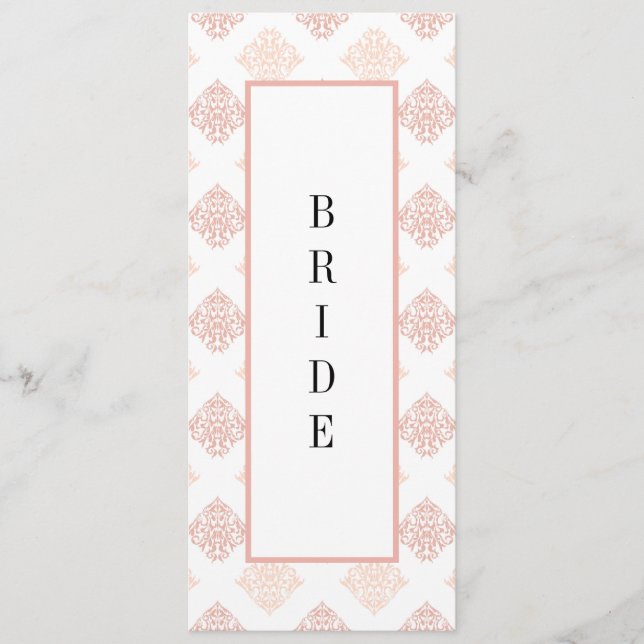 Soft Peachy Blush Damask Reserved Chair Menu (Front)