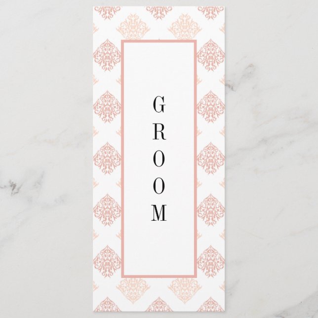 Soft Peachy Blush Damask Reserved Chair Menu (Front)