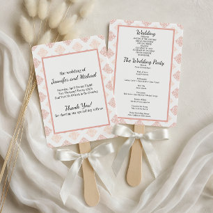 Soft Peachy Blush Damask Wedding Program Hand Fan