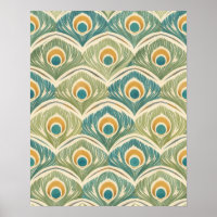 Soft Peacock Feather Artwork in Sage & Gold