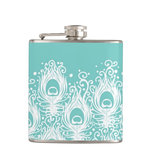 Soft peacock feathers hip flask (Front)