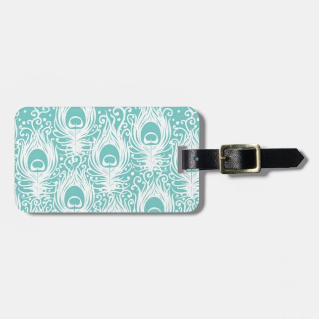 Soft peacock feathers luggage tag (Front Horizontal)