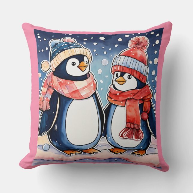 Soft penguin printed pillow  (Front)