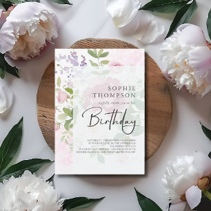 Soft peonies elegant birthday invitation