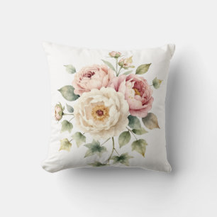 Soft Peony Bouquet Watercolor Elegance Cushion