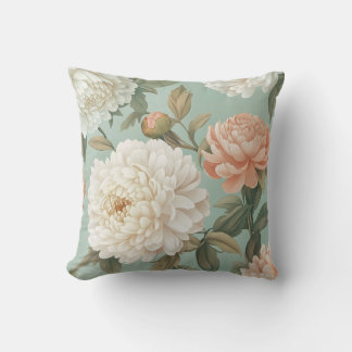 Soft Peony Floral Throw Pillow