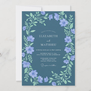 Soft Periwinkle Mint Wreath Wedding Invitation