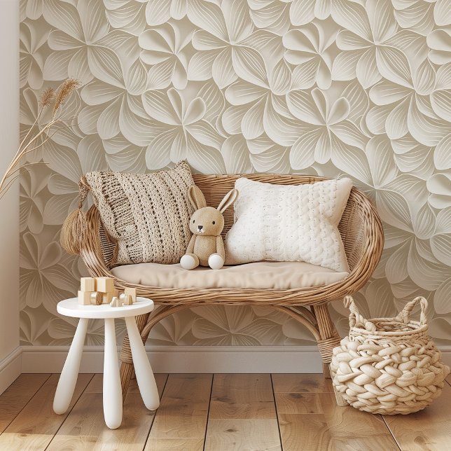 Soft Petals: Contemporary Cream & Beige Floral Wallpaper (Creator Uploaded)