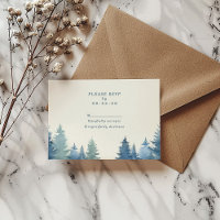Soft pine trees green wedding rsvp