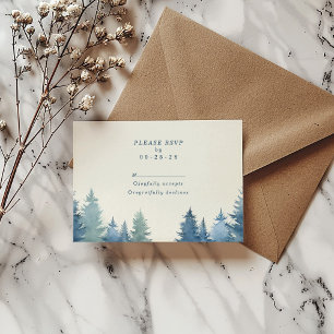 Soft pine trees green wedding rsvp