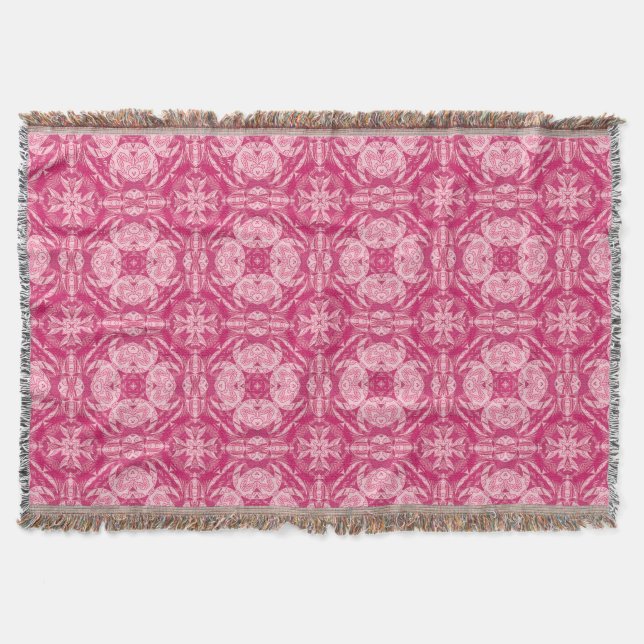 Soft Pink Abstract Floral Mandala Pattern  Throw Blanket (Front)