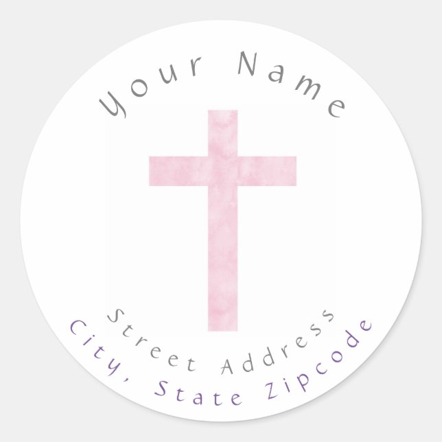 'Soft Pink Abstract Watercolor Cross' Label (Front)