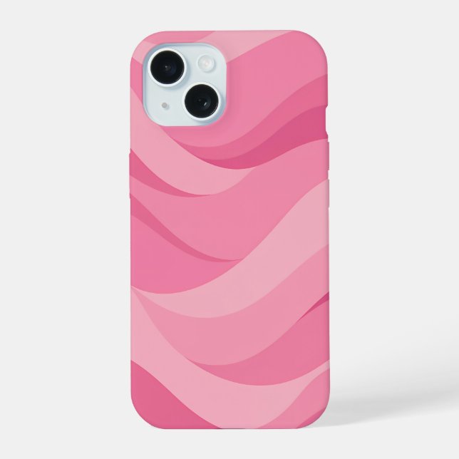 Soft Pink Abstract Waves Pattern iPhone 15 Case (Back)
