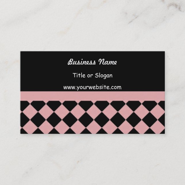 Soft Pink and Black Diamond Pattern Business Card (Front)