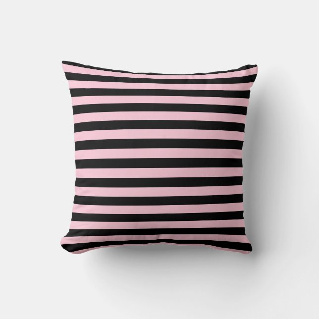 Soft Pink and Black Stripes Cushion (Front)