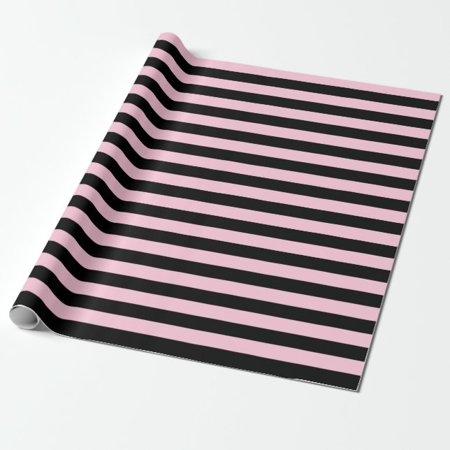Soft Pink and Black Stripes Wrapping Paper (Unrolled)
