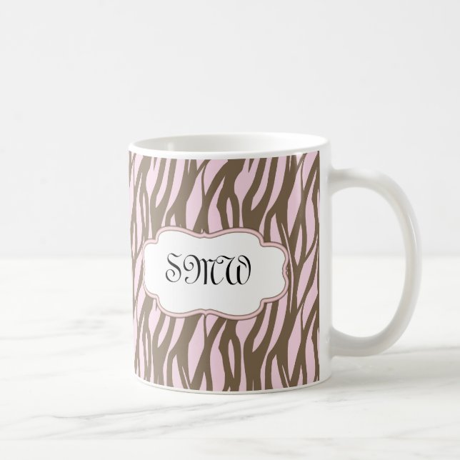 Soft Pink and Brown Monogram Frame Coffee Mug (Right)