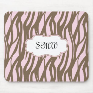 Soft Pink and Brown Monogram Frame Mouse Pad