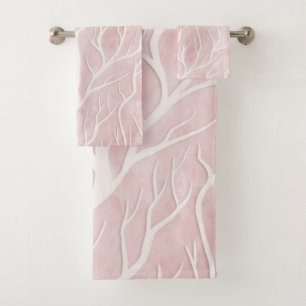 Soft Pink and Cream Tree Branches Bath Towel Set
