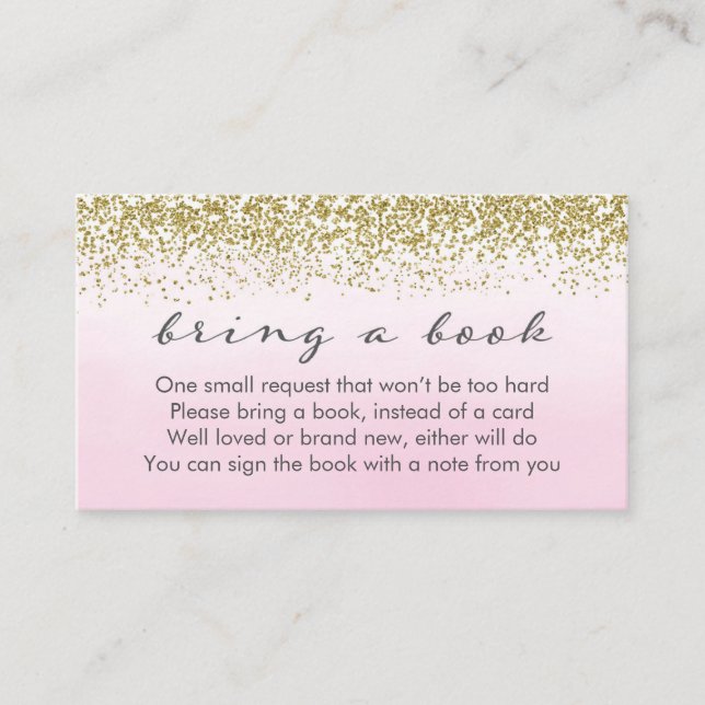 Soft Pink and Gold Baby Shower Book Request Card (Front)