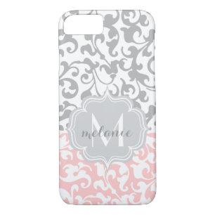 Soft Pink and Grey Damask Monogram Case-Mate iPhone Case