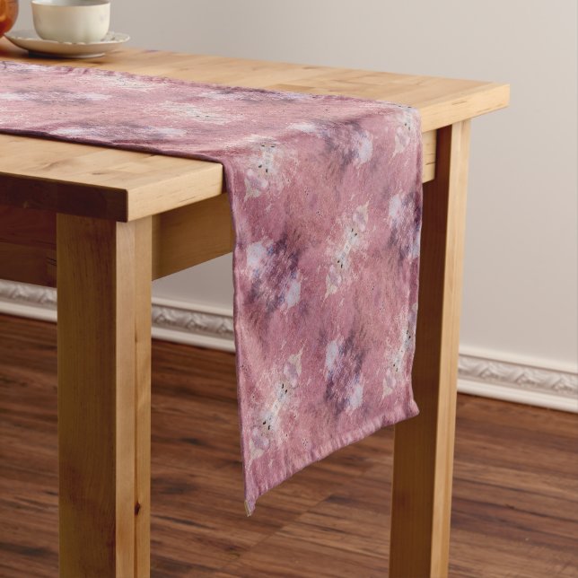 Soft pink and purple abstract diagonal pattern short table runner (In Situ)