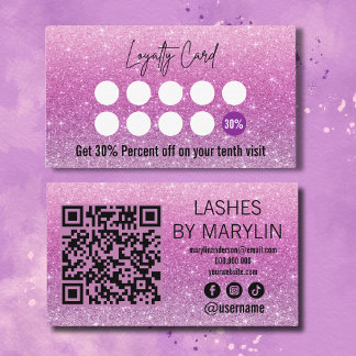 Soft Pink and Purple Glitter Ombre Lash Tech Loyalty Card