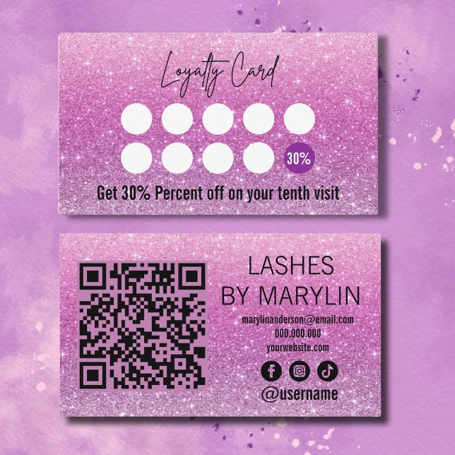 Soft Pink and Purple Glitter Ombre Lash Tech Loyalty Card (Creator Uploaded)