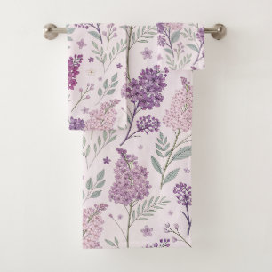Soft Pink and Purple Lilac Floral Pattern   Bath Towel Set