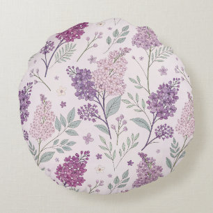 Soft Pink and Purple Lilac Floral Pattern Round Cushion