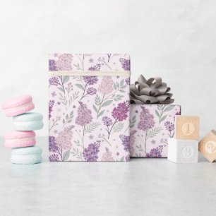 Soft Pink and Purple Lilac Floral Pattern Wrapping Paper