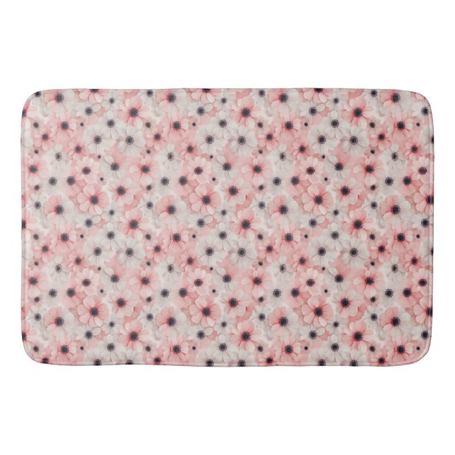 Soft Pink and White Anemone Flowers Bath Mat (Front)