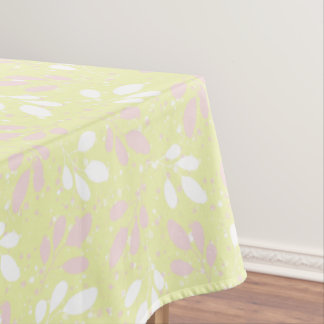 Soft Pink and White Botanical Leaves on Yellow Tablecloth