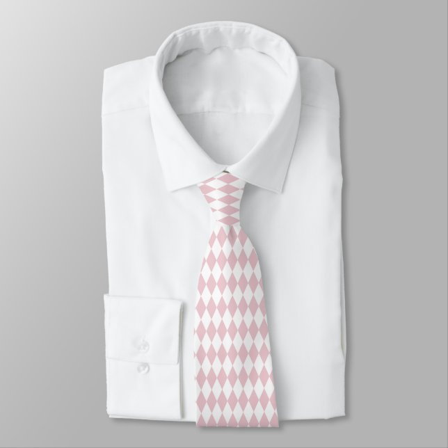 Soft Pink and White Diamond Pattern Lozenge Tie (Tied)
