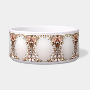 Soft Pink and White Flowers Ceramic Pet Bowl