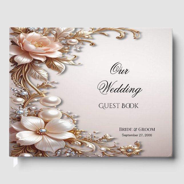 Soft Pink and White Flowers Guest Book (Front)