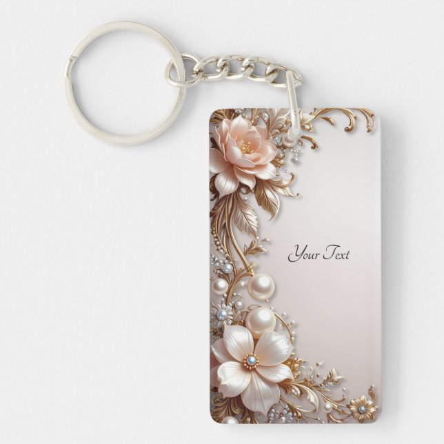 Soft Pink and White Flowers Keychain (Front)