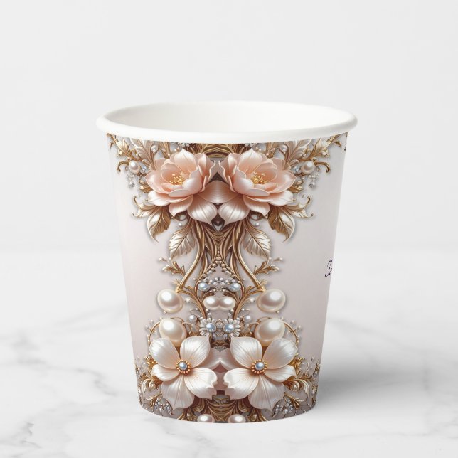 Soft Pink and White Flowers Paper Cups (Front)