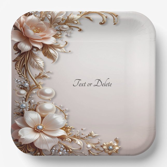 Soft Pink and White Flowers Paper Plate (Front)