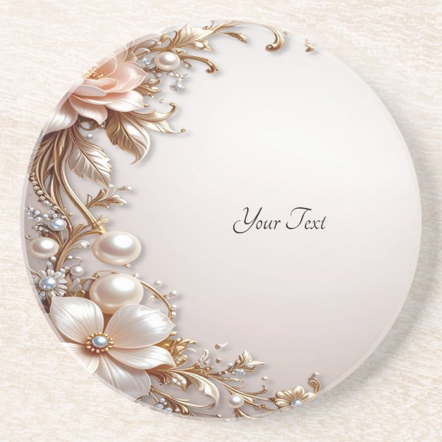 Soft Pink and White Flowers Sandstone Coaster (Front)