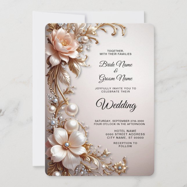 Soft Pink and White Flowers Wedding Invitation (Front)