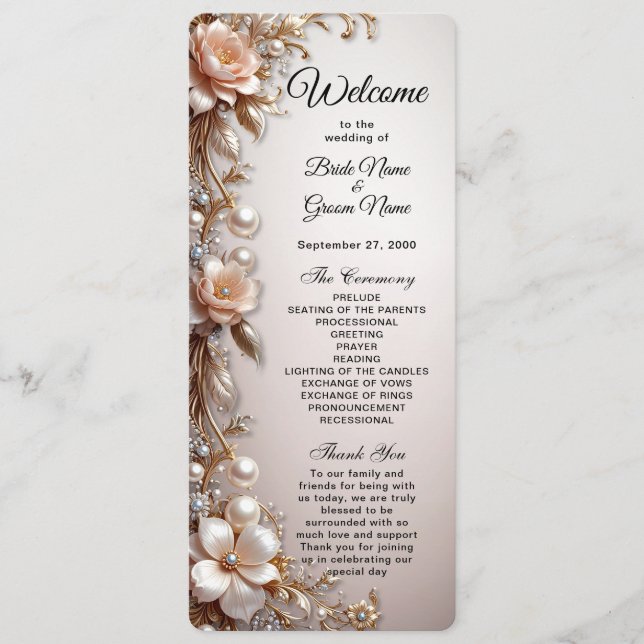 Soft Pink and White Flowers Wedding Program Programme (Front)