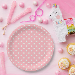 Soft Pink and White Polka Dots Party Paper Plate