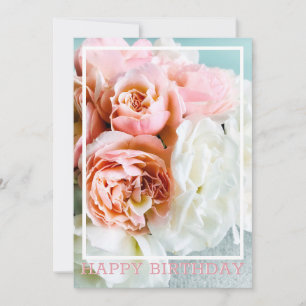 Soft Pink and White Roses Birthday Card