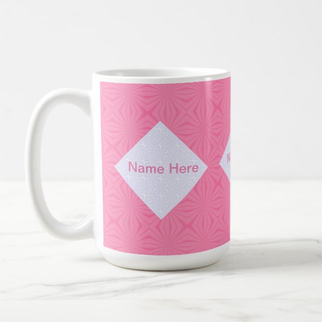 Soft Pink and White Squiggly Squares Monogramed Coffee Mug (Left)